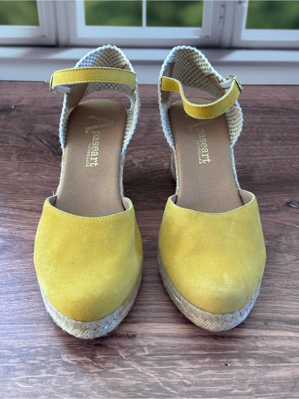 Paseart Spain Yellow Suede Espadrille Wedge Sandals Ankle Strap size 38 - Picture 6 of 12